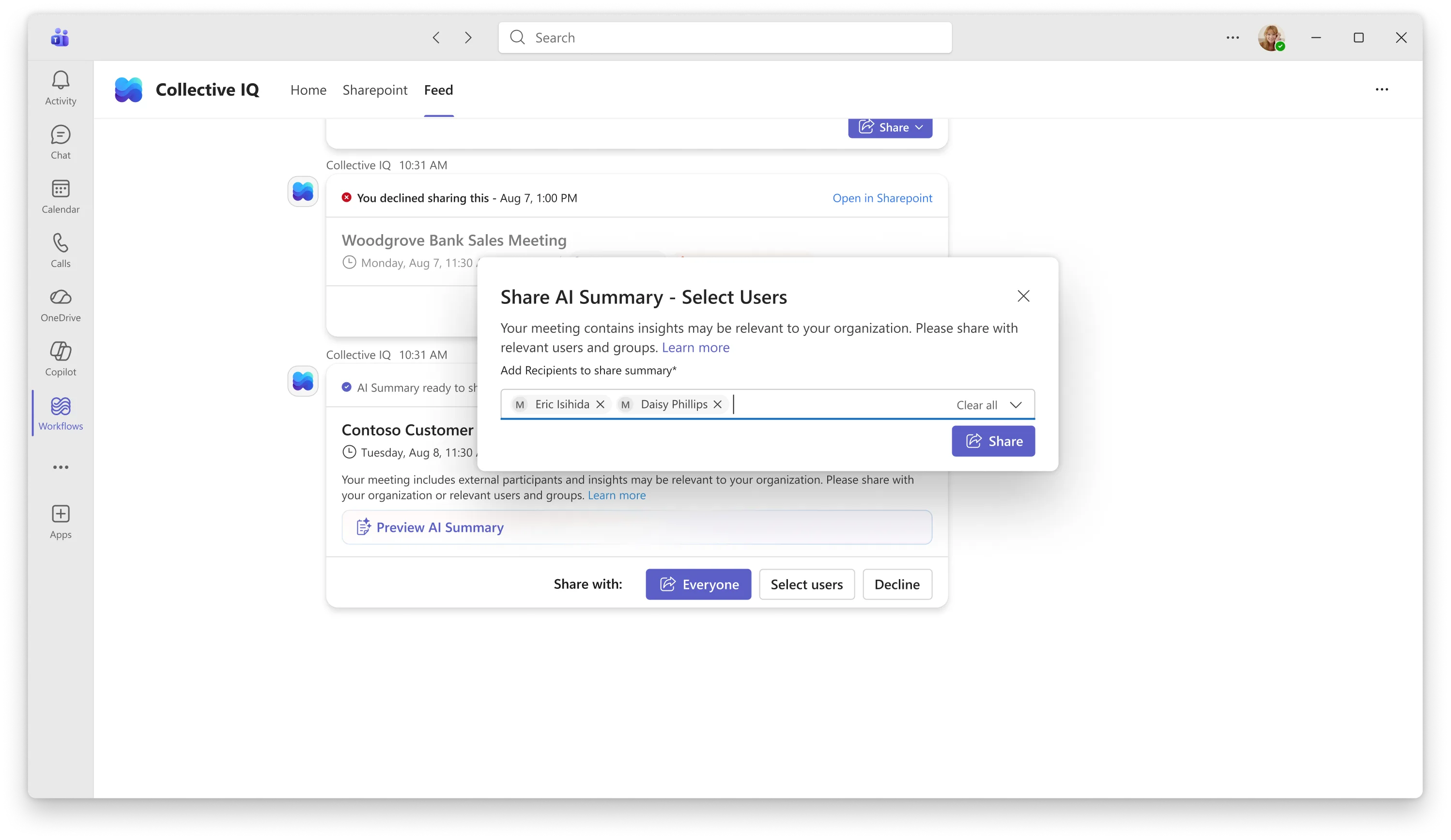 Select specific users to scope access before sharing